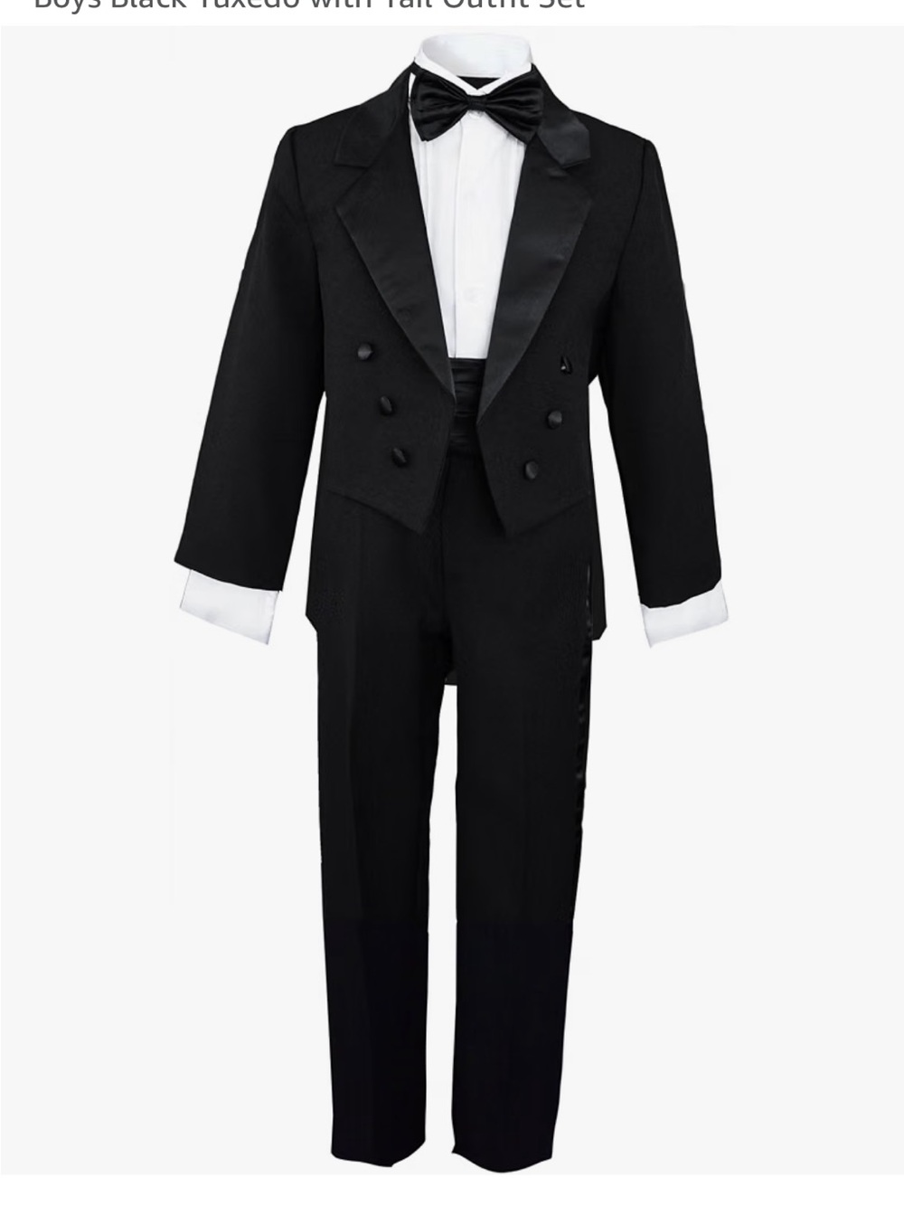 Boys' Black Formal Tuxedo Set with Bow Tie